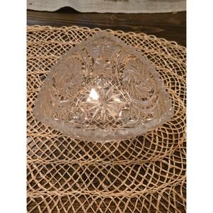 Vintage Crystal Lead Diamond Cut Triangle Footed Candy Dish